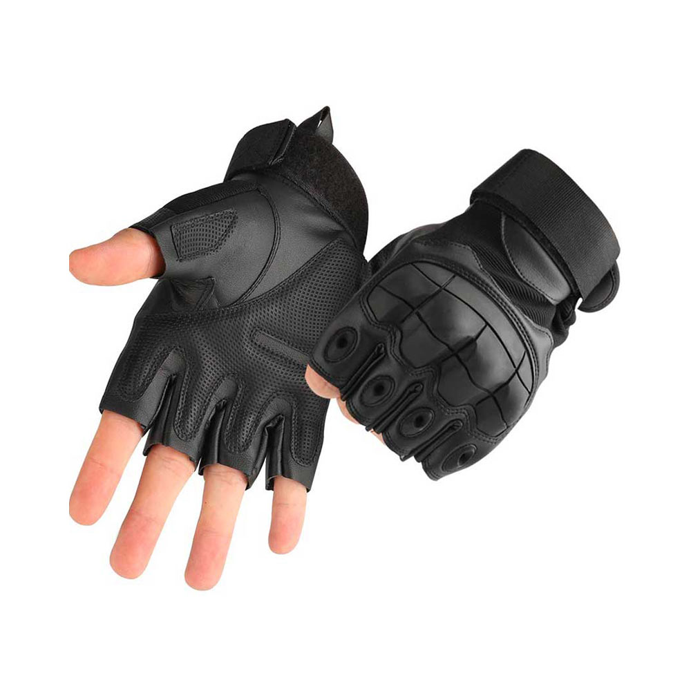 Half Biker Leather Gloves