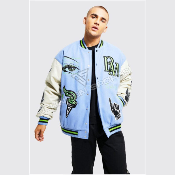 MEN’S SHELL WOOL LEATHER SLEEVES EMBROIDERED LOGO'S VARSITY JACKET JS-VJ-13