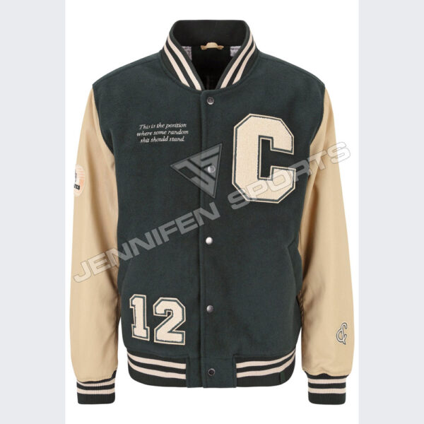 MEN’S SHELL WOOL LEATHER SLEEVES CHENILLIE EMBROIDERY PATCHES LETTERMAN VARSITY JACKET JS-VJ-49